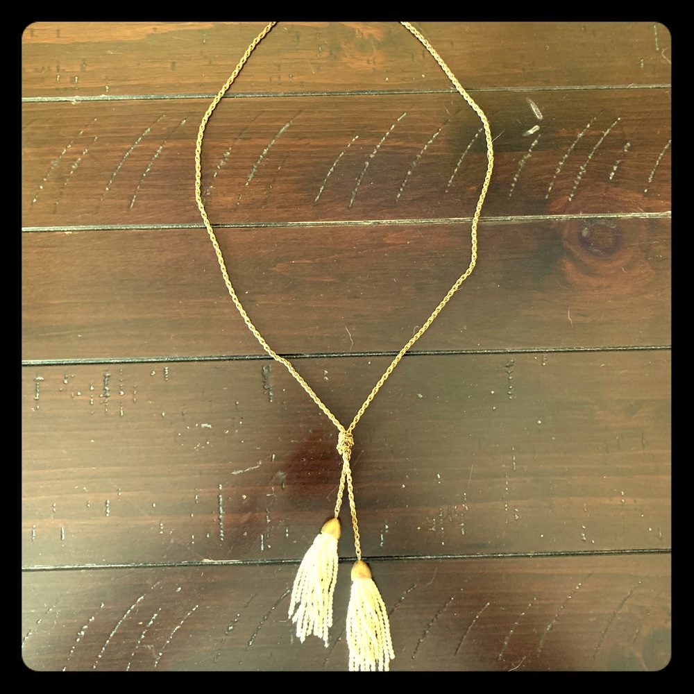 White and gold tassel necklace